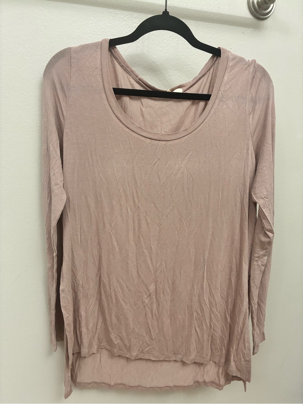 paper+ tee Long Sleeve Scoop Neck Top Large Pink Taupe Rayon NWT Ribbed